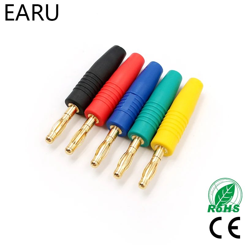Banana Plugs 4pcs 4mm Gold Plated Musical Speaker Cable Wire Pin Connectors Socket Red Black Blue Green Yellow