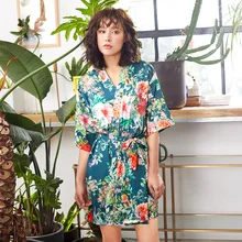 Атласное китайское Новое Женское кимоно платье сексуальное интимное Нижнее белье Ночное белье с цветочным принтом винтажная банная домашняя одежда