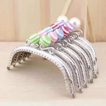 

k242 Stripe lollipop bead Metal Purse Frame, 12.5CM knurling Small Crown arc-shaped Silver Coin Purse Frames Kiss Clasp 6pcs/lot