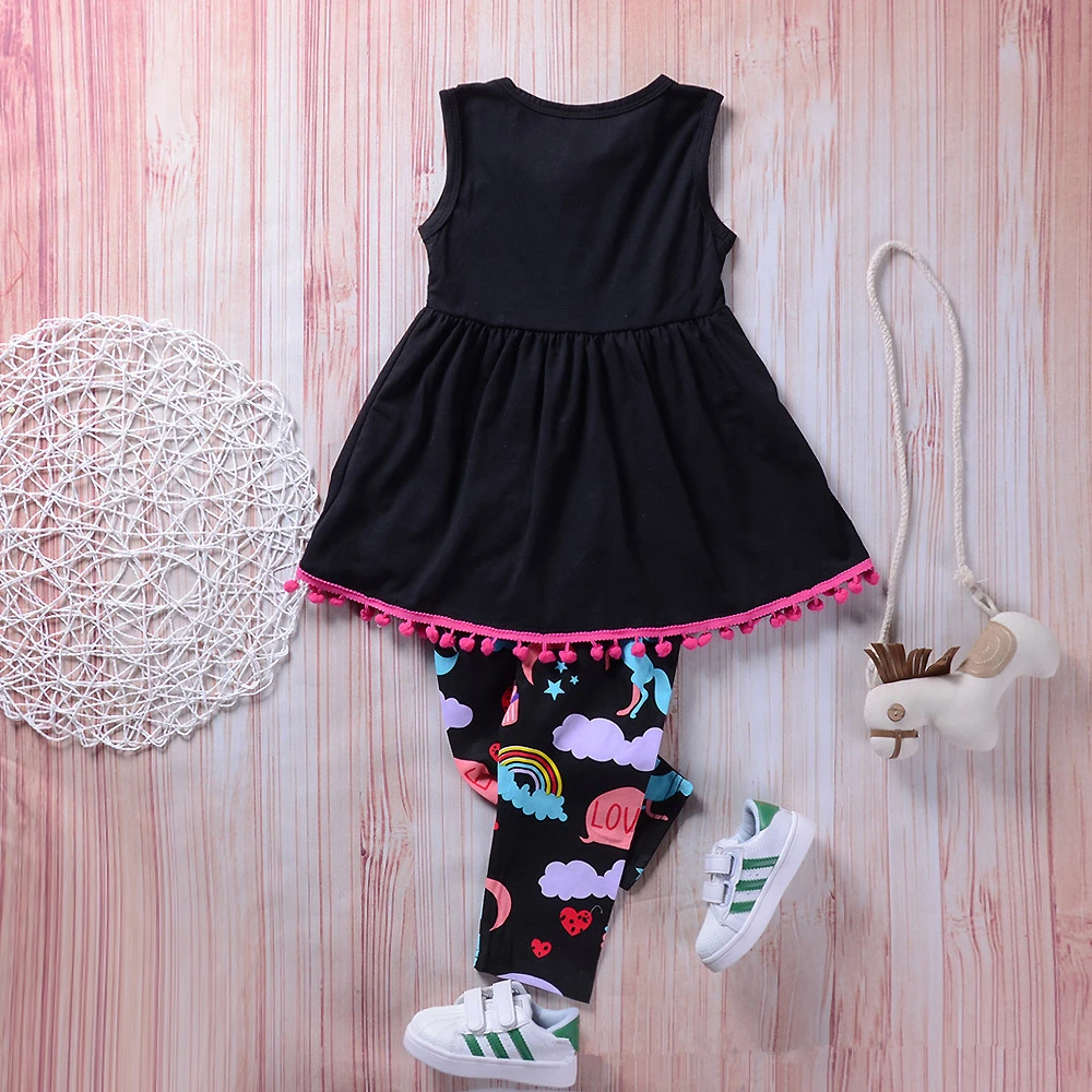 Yeedison Sleeveless Children Clothing Set 2018 Summer Girls Clothes Cotton Kids Outfit Suits 2Pcs Grils Unicorn Dress Pants Sets (5)