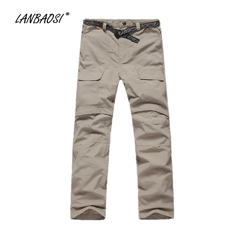 LANBAOSI hombres ligero rápido seco pantalones convertibles impermeable ejército verde caqui senderismo Trekking escalada deportes al aire libre
