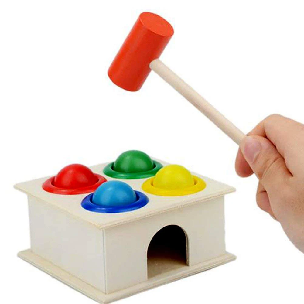 Colorful Hammering Wooden Ball+Wooden Hammer Box Children Early