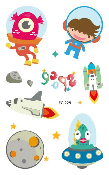 Rocooart, мультяшная космическая татуировка для детей, милая поддельная татуировка, Детское тату, ракеты и боди-арт, водостойкая временная татуировка, наклейка - Цвет: EC-229