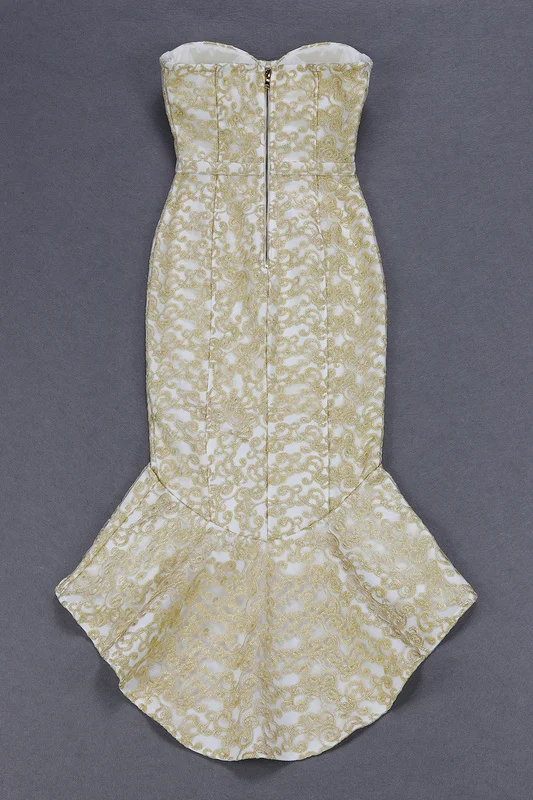 Сексуальное женское платье с золотым принтом без бретелек из вискозы, Бандажное платье, вечернее платье