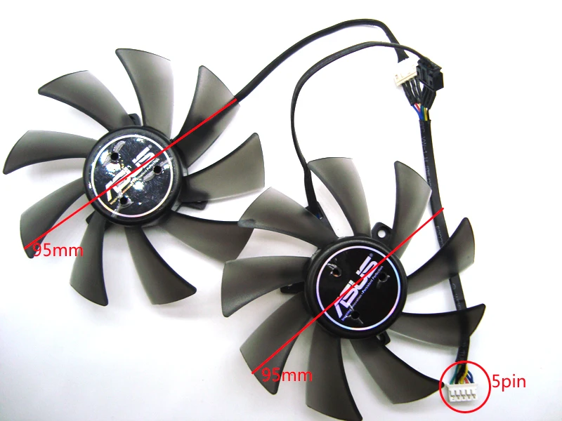 Кулер FreeShippingT129025SU 95 мм 5Pin 12 В постоянного тока 0 38a для Asus Radeon HD7970 Direct CU II HD7950 DirectCU