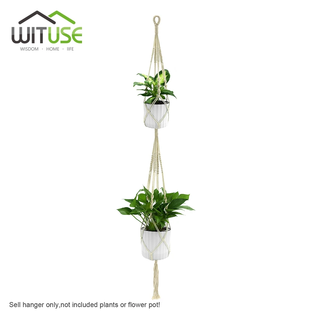 WITUSE 2-слойная висячее растение вешалка держатель горшок крючки хлопок льняная веревка макраме ручной работы корзина Подвеска для цветов веревки 1,6 м 2 типа - Цвет: Style B 173cm