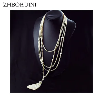

ZHBORUINI 2019 Fashion Long Multilayer Pearl Necklace Freshwater Pearl Choker Charm Zhang Ziyi In Same Jewelry For Women Gift