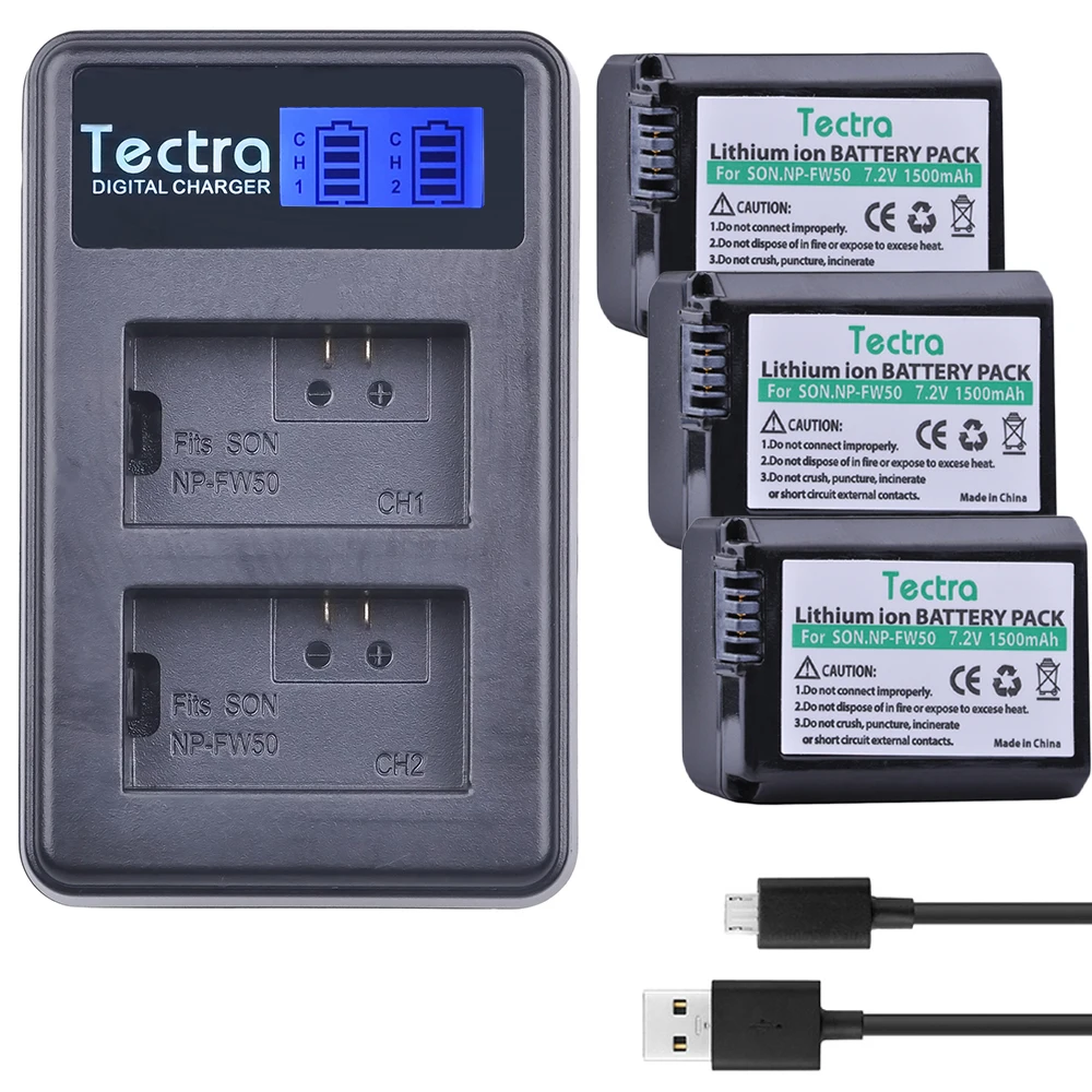 

Tectra 3Pcs NP-FW50 NPFW50 Replacement Bateria + LCD USB Dual Charger for Sony NEX-7 NEX-5N NEX-F3 NEX-3D NEX-3DW NEX-3K A6500