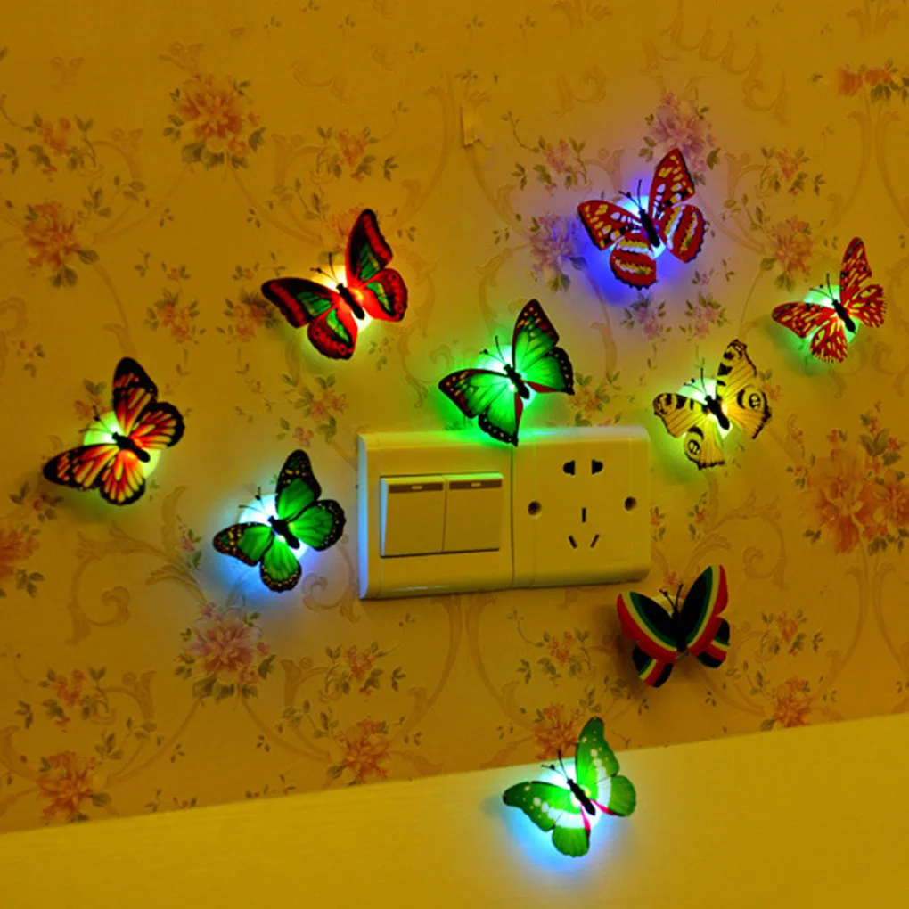 10PCS/Set LED Wall Stickers Colorful Changing Butterfly Glowing Wall
