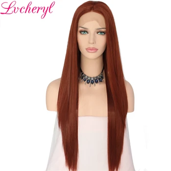 

Lvcheryl Brown Long Natural Straight Synthetic Lace Front Wig Glueless High Temperature Heat Resistant Fiber Hair Women Wigs