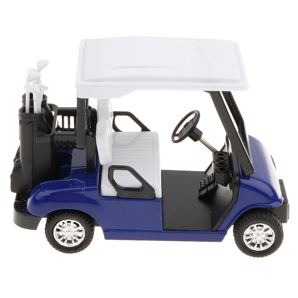 New 1:20 Scale Mini Alloy Pull Back Golf Cart with Clubs Diecast Model Vehicle Playset Toy Office Desk Decor Kits - Blue