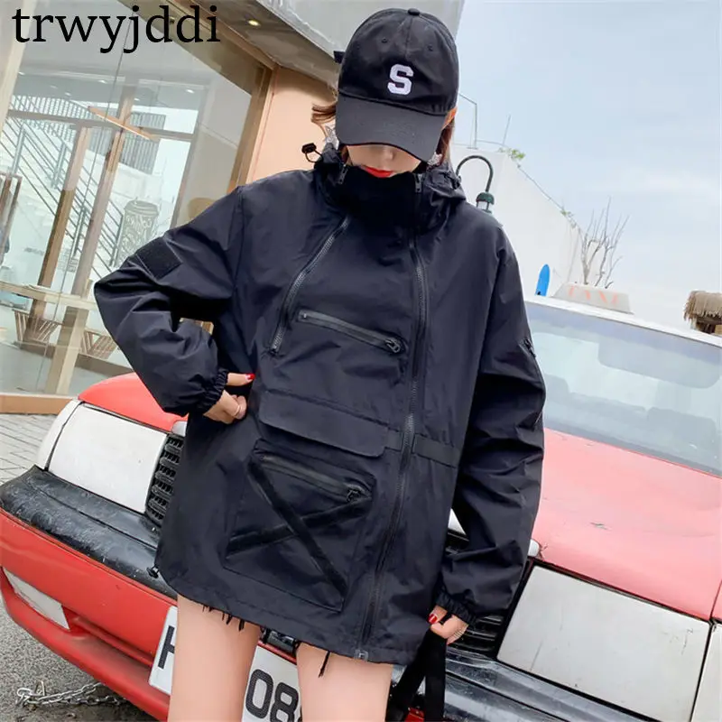 

2019 New Casual Hooded Jackets Women Spring Autumn Oversize Short Windbreaker Coats Outerwear N403
