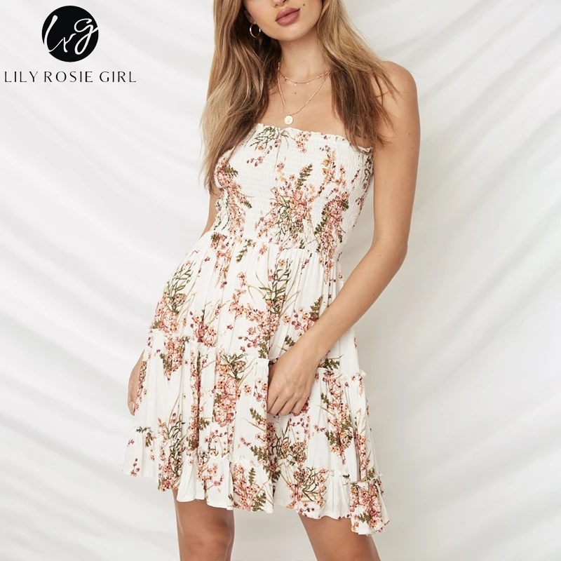 Lily Rosie/пляжное платье без бретелек в стиле бохо для девочек короткое с оборками и