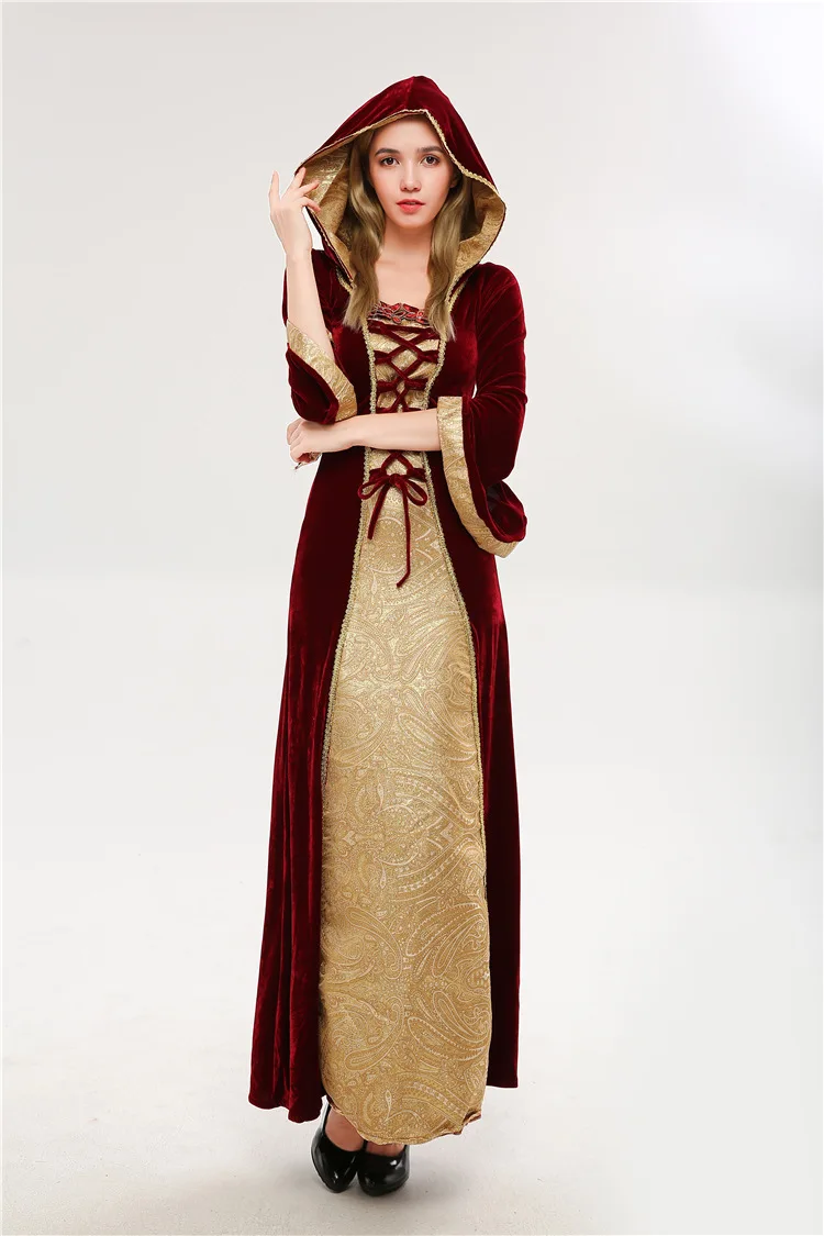 Большие размеры 5XL фантазия для женщин и детей Хэллоуин Королева вампиров Косплей Костюм Бархатный халат с капюшоном костюмированное