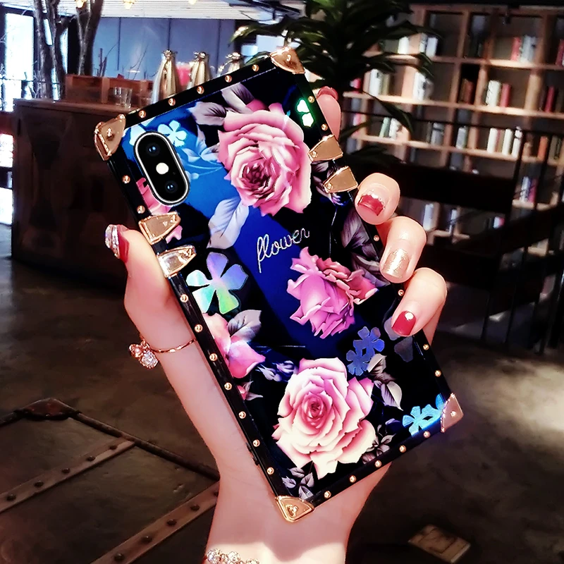 

Luxury Brand European Blu-ray Flowers Anti-drop Silicone Phone Cases For iPhone X XR XS MAX 7 8 6 6s Plus Case Cover Funda Coque