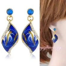 Mytys Azul Cristales de Esmalte Pendientes de la Hoja Cuelga CE45 Gotas Pendientes para Las Mujeres El Envío Libre