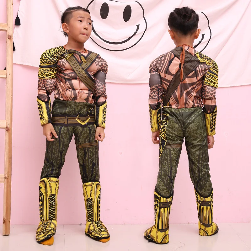 

2019 New Arrival Muscle Aquaman Costume for Boys Halloween Costume Kid Aquaman of Justice League Superhero Cosplay Dress-up