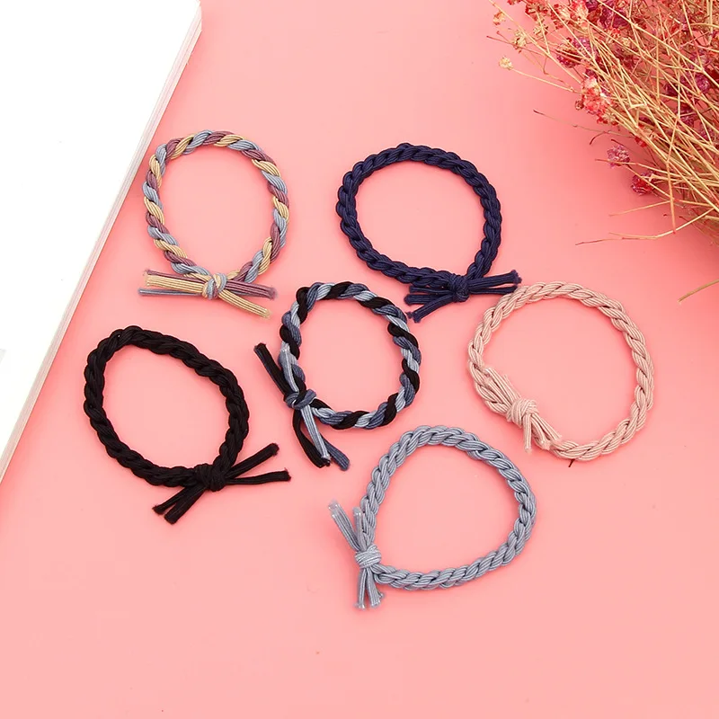 South Korea's simple plain woven knotted hair rope color matching ring leather bold tied hair rope hair accessories headdress