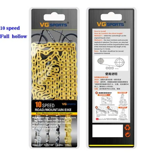 Bike Chain 8/9/10/11 Speed 116L Half Hollow Bike Chain Road Mountain MTB Bicycle Chains Silver Gold For Sram Shimano Campanolo - Цвет: 10S Full hollow Gold