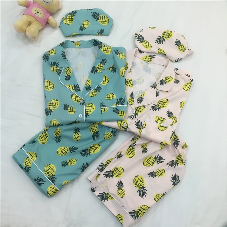 Hzirip 3 шт. пижамный комплект для женщин Полосатый мультфильм ананас печати рубашка+ шорты Блиндер/повязка на голову пижамы