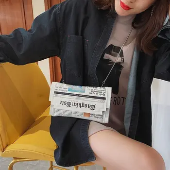 

Fashion Simple Women Novelty Newspaper Design Envelope Shoulder Bags 2019 New Female Casual Zipper Handbags Messenger Bags