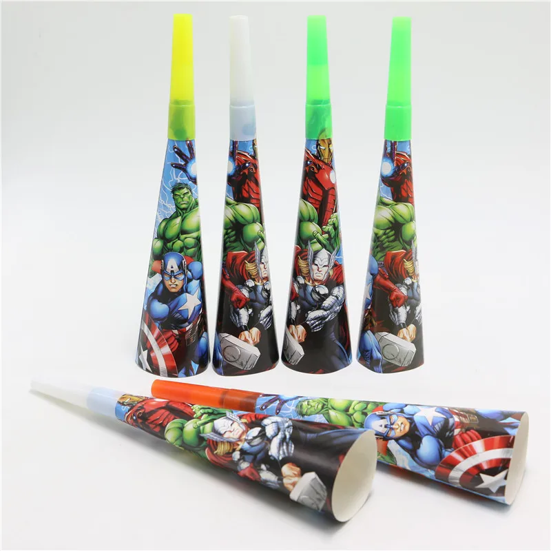 6 шт./лот с рисунком в стиле «мстители» 1st украшение на день рождения, вечеринку выступает поставок свисток выбросы для маленьких мальчиков труба задуть