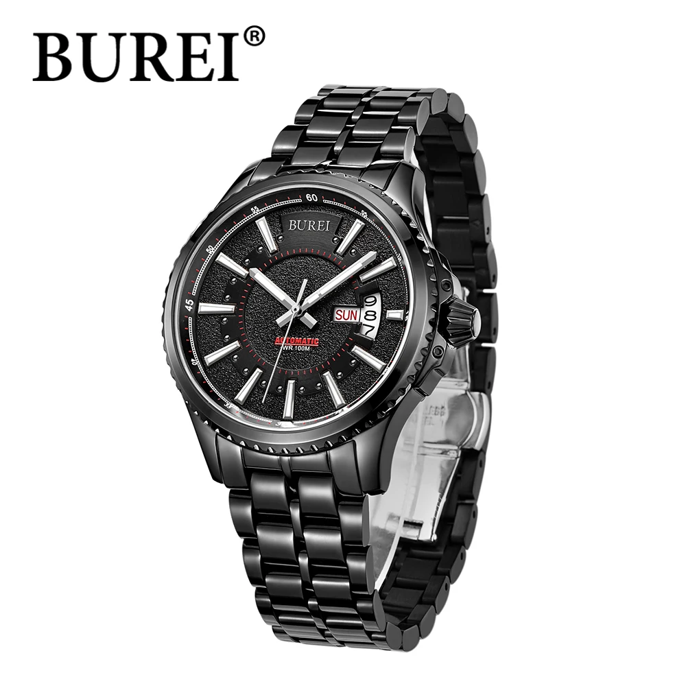 BUREI waterproof automatic mechanical watch men steel shock resistant