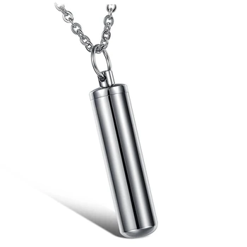 

Jewellery Mens Stainless Steel Cremation Necklace Tube Bottle Ash Vial Pendant