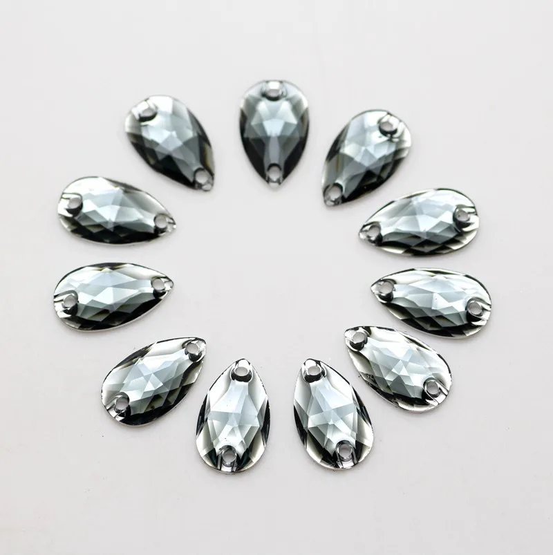 100 шт 10,5*18 мм черная Алмазная Смола пришить стразы капли серебро Flatback пришивные камни 2 отверстия для украшения платья
