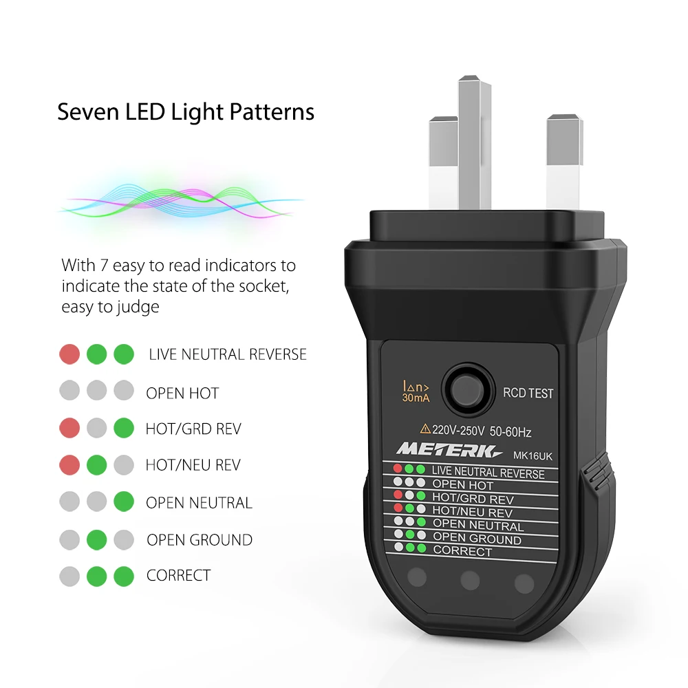 Электрическая розетка Тесты er Meterk Advanced RCD автоматический провод заземления Тесты ing электрической цепи полярности детектор электрический утечки Тесты