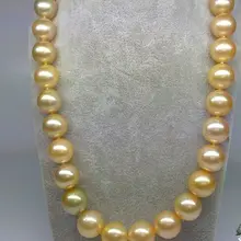Очаровательная 1" 13-16 мм подлинная золото жемчужное ожерелье