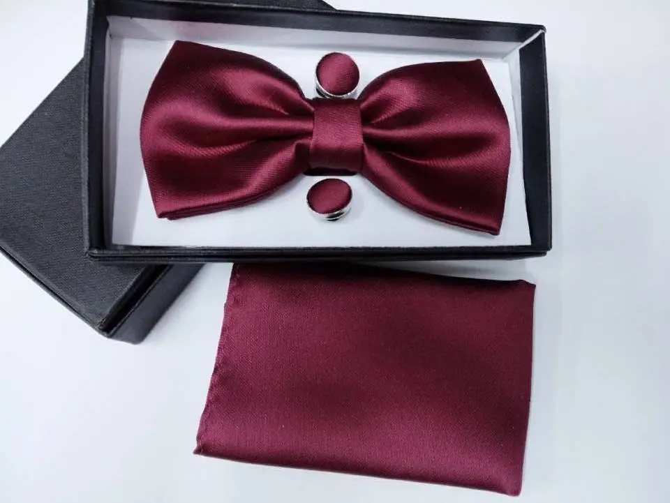 wine red Подарок мужчине шелк подарки для мужчин бабочкой Карманный площадь кешью цветы галстук-бабочка и платок носовой платок с запонки box set - Цвет: wine red