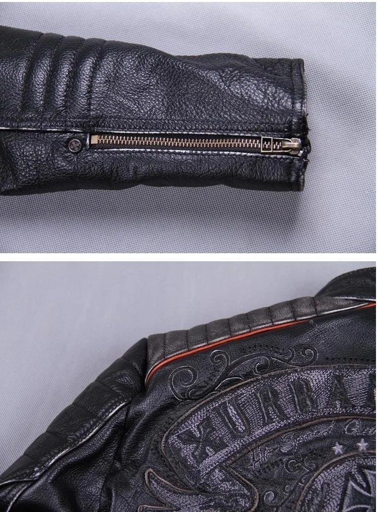 mens sheepskin coat Free shipping.Brand cool skull cowhide coat.black slim genuine leather clothes,men's popular rider leather cloth.plus size sales cowhide coat