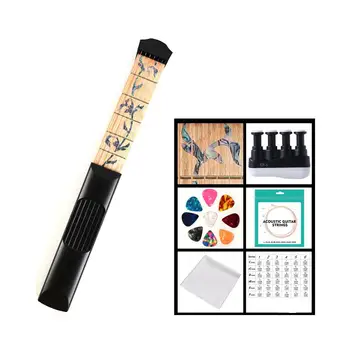 

7 In 1 Portable Pocket Guitar 6 Fret Model Wooden Practice Guitarra Strings Guitar Trainer Tool Gadget for Musical Beginners