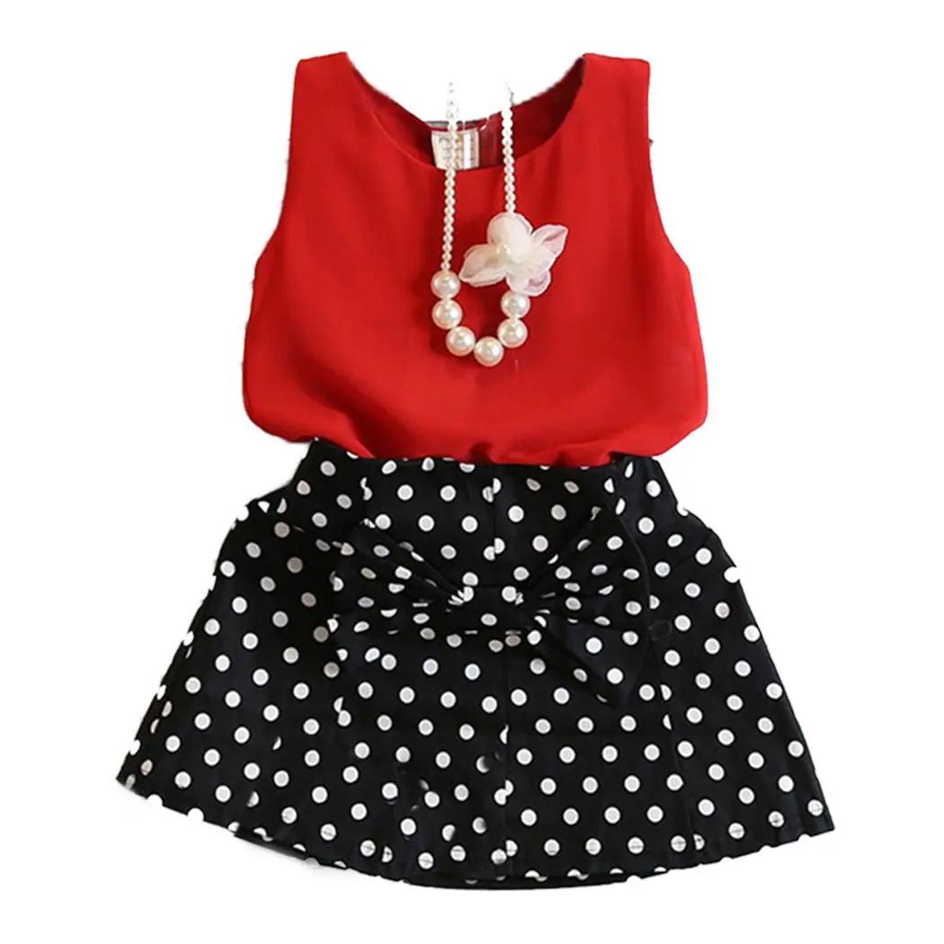 Модные шифоновые топы для маленьких девочек; юбка в горошек; одежда для маленьких девочек; детское платье; комплект летней одежды; 2-7T