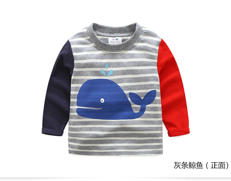 2018 Spring Autumn For 2-8 9 10 Years Children Cotton Striped Color Patchwork Cartoon Animal Baby Kids Boys Long Sleeve T-Shirts (35)
