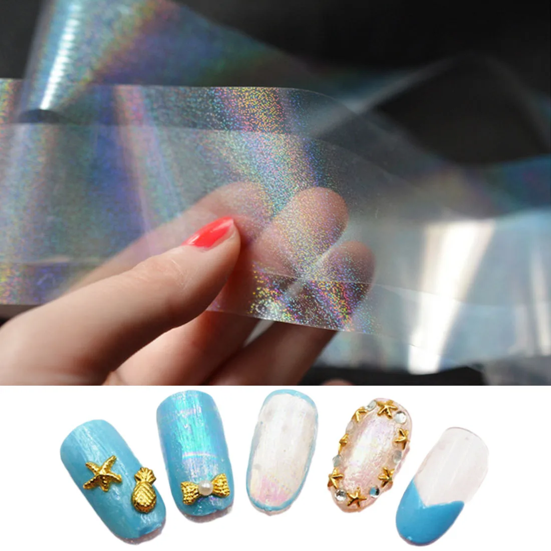 Голографические Звездные наклейки 8 узоров Лазерная Фольга для ногтей Firworks 4*120 см прозрачная рефракция маникюр Дизайн ногтей декорации