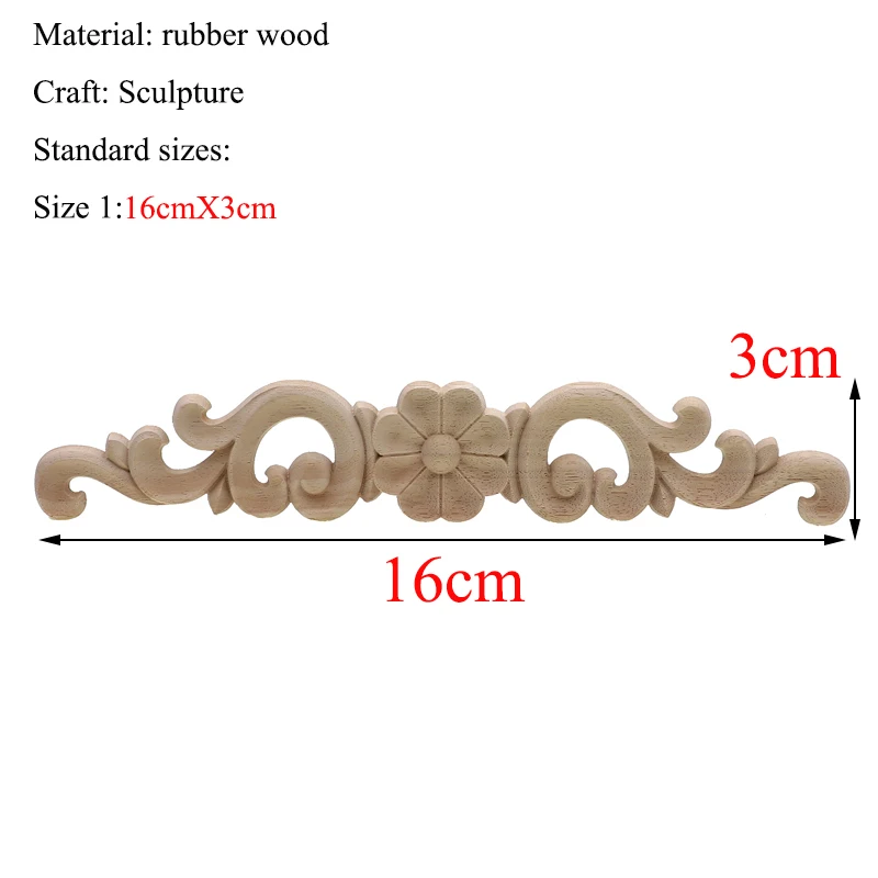 Прямоугольная резьба из натурального дерева аппликации для мебельного шкафа неокрашенные деревянные молдинги наклейка Винтажные Украшения Аксессуары - Цвет: 16cmX3cm