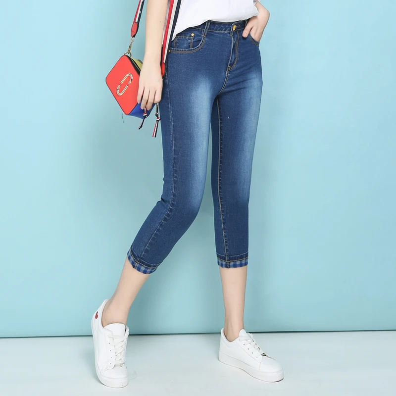 Jeans For Women High Waist Plus Size Calf length Softener Skinny Femme Capris Pencil Denim Pants Mom Jeans Pantalon