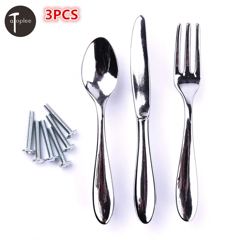 

Creative Furniture 3Pcs/set Zinc Alloy Spoon Knife Fork Kitchen Cabinet Closet Drawer Handle Pulls