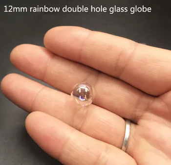 

12mm Rainbow Round Glass Globe Bubble With Doulbe Hole Glass Bottle Orbs Pendant Wish Vial Necklace DIY Gift Accessories 100pcs