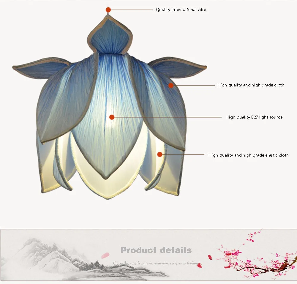 Современный подвесной светильник цветок лотоса Классический китайский стиль Винтаж кулон светодиоидное освещение спальня потолок в основном домашнем цвете 110 V-240 V