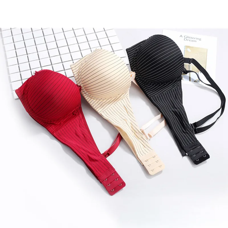 1pc Women Sexy Lingerie Plus Size Thin Cup Stripe Anti-light Breathable Women Underwear Adjustable Push Up Bra Newest