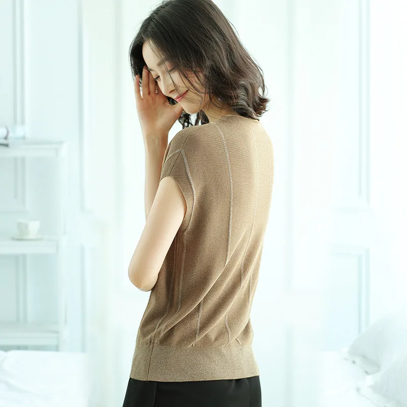 Women Knitted Short sleeve Sweaters and Pullovers Female Jumpers Women High Quality Sweaters Solid color for spring and summer