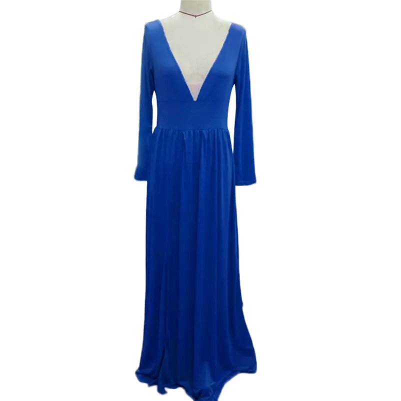 Women's Long Sleeve Sexy V Neck Soild Sling Everying Party Long Dress Casual elegant High Quality dress New Arrival N16#N (16)