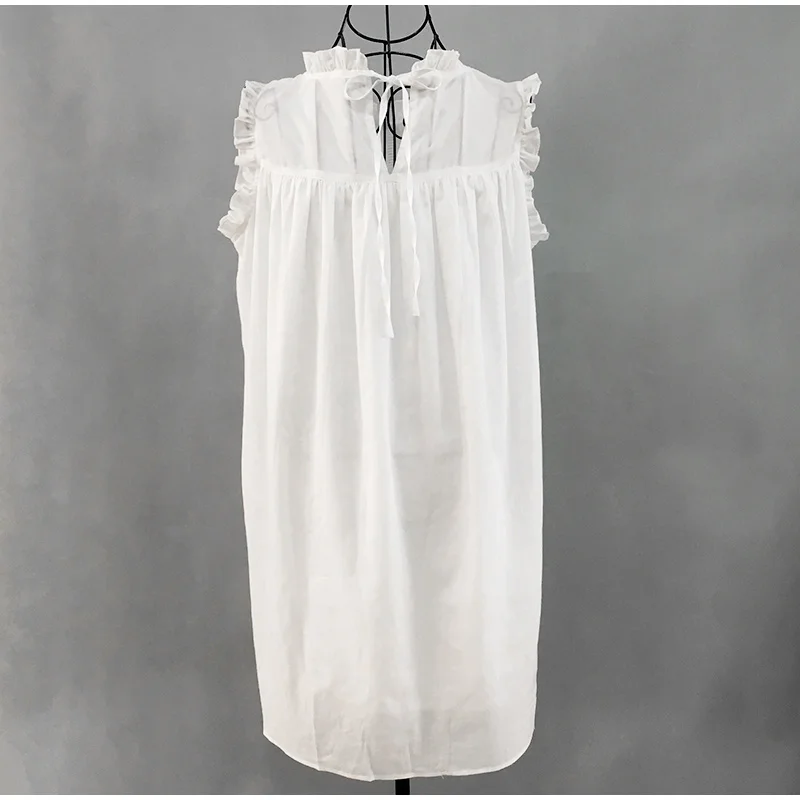 White Hollow Out Ruffles Sleeveless Women s Nightgown Casual Loose Night Mini Dress 2019 Summer Retro Court Plus Size Homewear