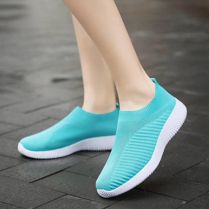 Woman's Classy Knit Flat Shoes-Sky Blue