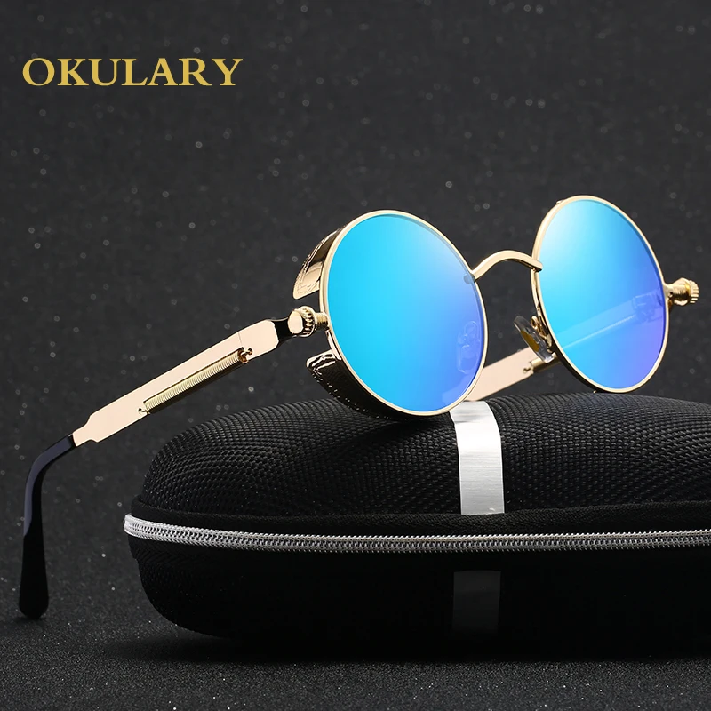 Prezzo 2019 Nuovo Donne Rotonde Occhiali Da Sole A Specchio Nero Colore Rosa Blu Colore Argento In Acciaio Inox UV400 Glasse Cornice Con box