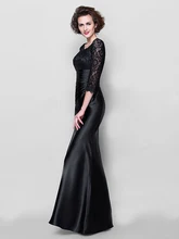 2017 Ballkleider Schwarzer Spitze Satin Drei Viertel Bodenlangen Mermaid Scoop Neck brautkleider Drapierte l