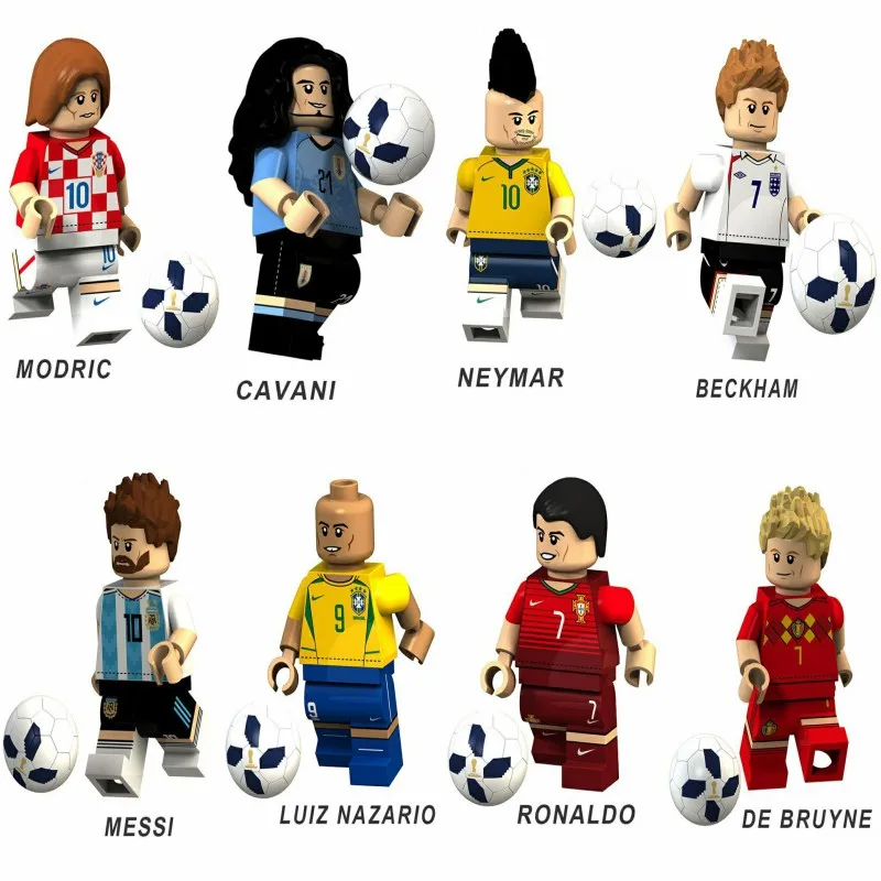 

80Pcs/Lot Legoed Football World Cup Player Minifigured Team Ronaldo Messi Building Blocks Bricks Action Figure Toys For Children